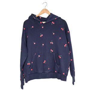 Starfit Medium Navy Blue Cherry Print Hoodie Sweatshirt Cotton Blend Pullover